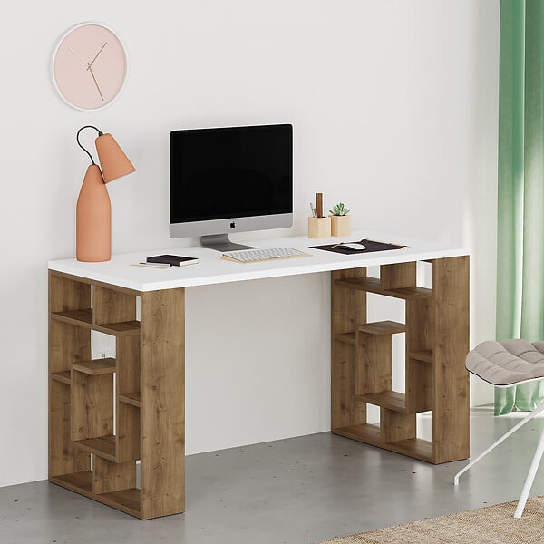 HABITAT ET JARDIN - bureau en bois "Maze" 140 x 60 x 75 cm - Blanc - large