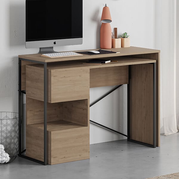 HABITAT ET JARDIN - Bureau modulable en bois "Badau" - 110 x 102 x 77 cm - Marron - large