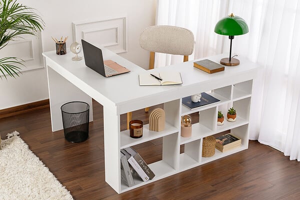 HABITAT ET JARDIN - bureau en bois "Vesper" 130 x 120 x 72 cm - Blanc naturel - large