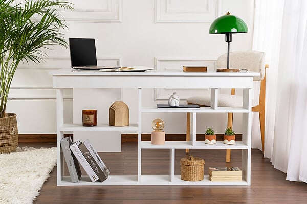 HABITAT ET JARDIN - bureau en bois "Vesper" 130 x 120 x 72 cm - Blanc naturel - large
