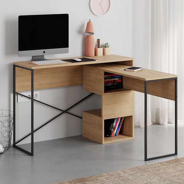 HABITAT ET JARDIN - Bureau modulable en bois "Badau" - 110 x 102 x 77 cm - Beige - large