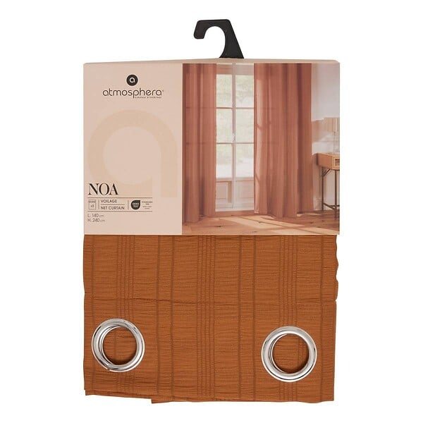 ATMOSPHERA - Voilage Noa motif rayures plissées140x240cm terracotta - large
