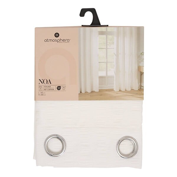 ATMOSPHERA - Voilage Noa motif rayures plissées140x240cm blanc - large