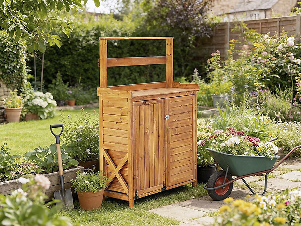 HABITAT ET JARDIN - Armoire de jardin en bois avec poubelle intégrée "Lou" - Marron - large