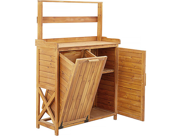 HABITAT ET JARDIN - Armoire de jardin en bois avec poubelle intégrée "Lou" - Marron - large