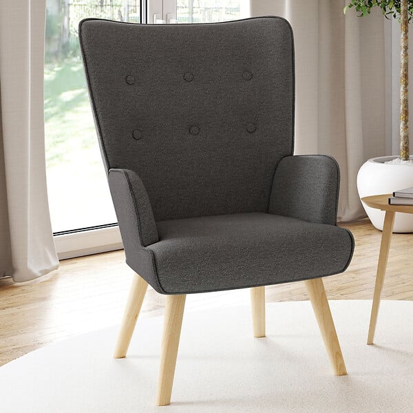 ID MARKET - Fauteuil scandinave IVAR en tissu gris anthracite - large