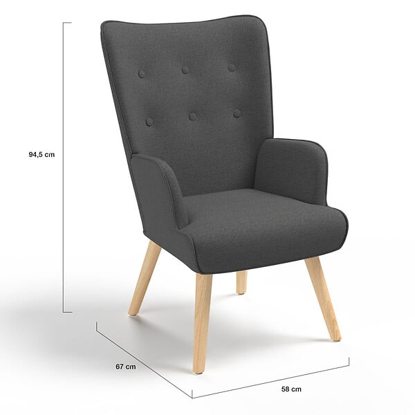 ID MARKET - Fauteuil scandinave IVAR en tissu gris anthracite - large