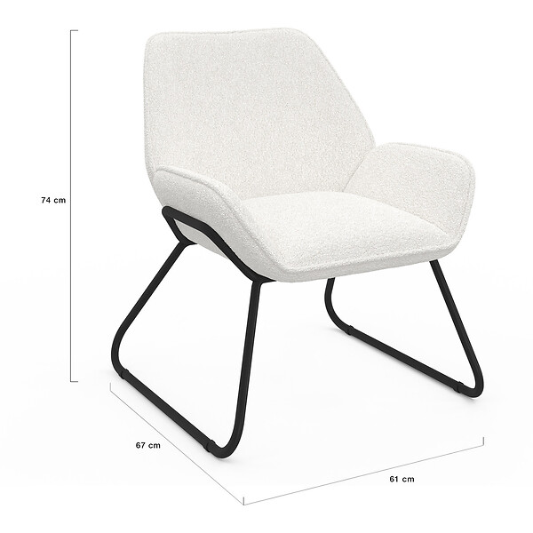 ID MARKET - Fauteuil SIXTINE en tissu bouclette et pieds métal noirs - large