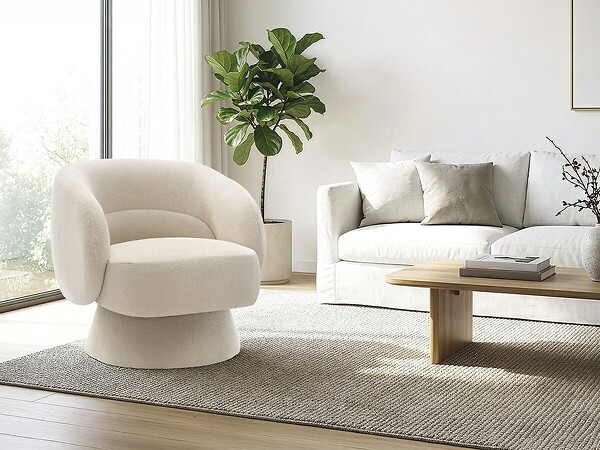 HABITAT ET JARDIN - Fauteuil pivotant en tissu bouclette "Franklin" - 74 x 75 x 75 cm - Beige - large