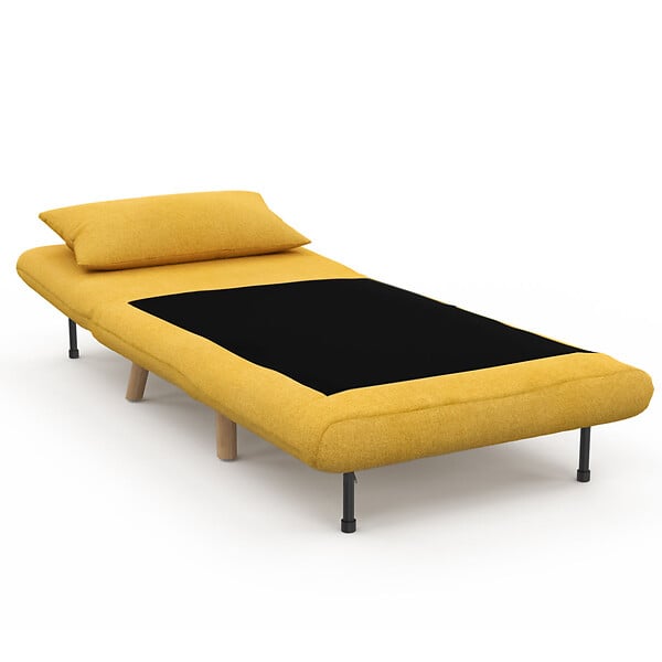 ID MARKET - Fauteuil convertible ROMEO lit d'appoint 1 place 80x190 cm tissu jaune - large