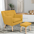 ID MARKET - Fauteuil scandinave LIV avec repose pieds en tissu jaune - vignette