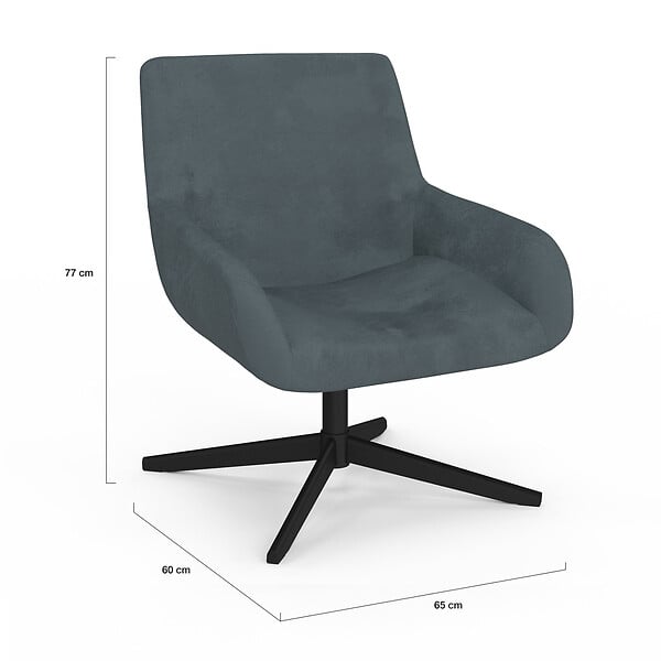 ID MARKET - Fauteuil pivotant ALBUS en velours gris pieds noirs - large