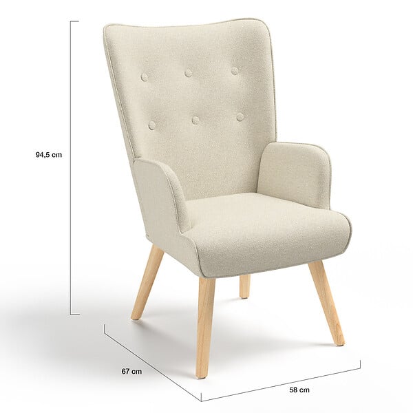ID MARKET - Fauteuil scandinave IVAR en tissu beige - large