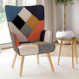 ID MARKET - Fauteuil scandinave IVAR en tissu patchwork multicouleurs et imprimé pied de poule - vignette