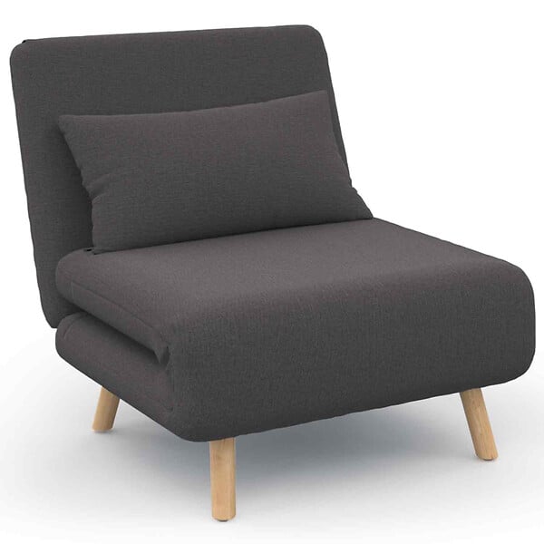 ID MARKET - Fauteuil convertible ROMEO lit d'appoint 1 place 80x190 cm tissu gris anthracite - large