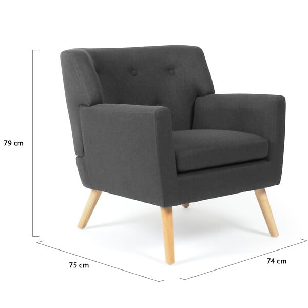 ID MARKET - Fauteuil scandinave LIV en tissu gris anthracite - large