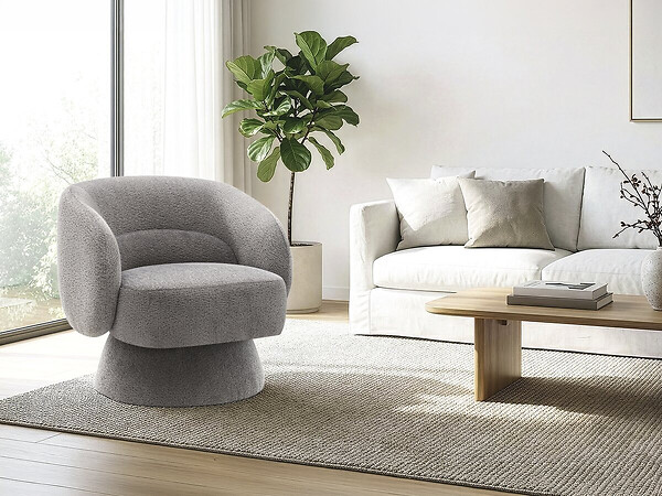 HABITAT ET JARDIN - Fauteuil pivotant en tissu bouclette "Franklin" - 74 x 75 x 75 cm - Gris - large