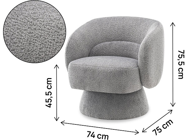 HABITAT ET JARDIN - Fauteuil pivotant en tissu bouclette "Franklin" - 74 x 75 x 75 cm - Gris - large