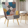 ID MARKET - Fauteuil scandinave IVAR en tissu patchwork multicouleurs - vignette