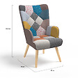 ID MARKET - Fauteuil scandinave IVAR en tissu patchwork multicouleurs - vignette
