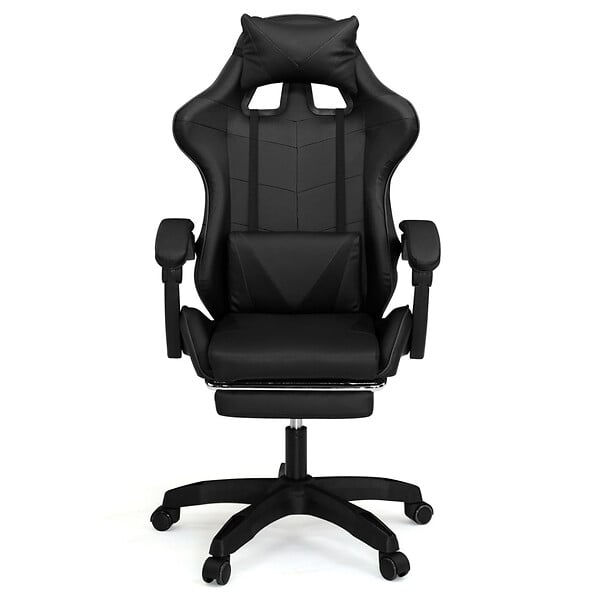 ID MARKET - Fauteuil de gaming ALEX réglable avec repose-pied, coussin de tête et coussin lombaire noir - large