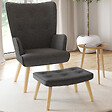 ID MARKET - Fauteuil scandinave IVAR avec repose pieds gris anthracite - vignette