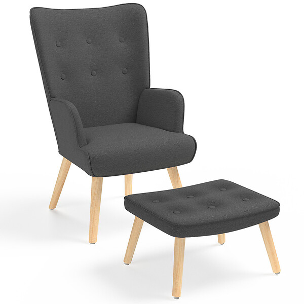 ID MARKET - Fauteuil scandinave IVAR avec repose pieds gris anthracite - large
