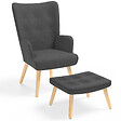ID MARKET - Fauteuil scandinave IVAR avec repose pieds gris anthracite - vignette