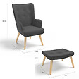 ID MARKET - Fauteuil scandinave IVAR avec repose pieds gris anthracite - vignette