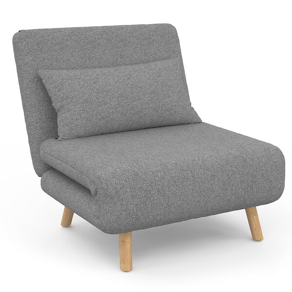 ID MARKET - Fauteuil convertible ROMEO lit d'appoint 1 place 80x190 cm tissu gris clair - large