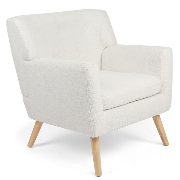 ID MARKET - Fauteuil scandinave LIV en tissu bouclette blanc - large