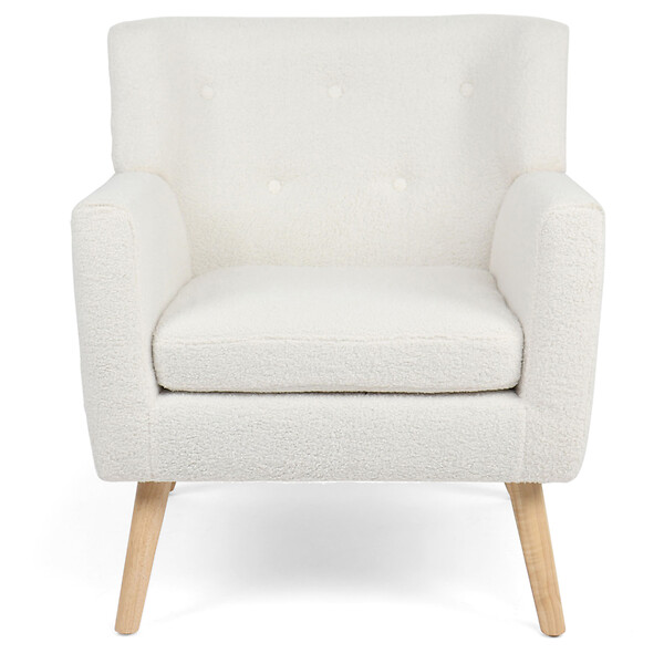 ID MARKET - Fauteuil scandinave LIV en tissu bouclette blanc - large