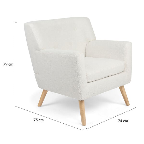 ID MARKET - Fauteuil scandinave LIV en tissu bouclette blanc - large