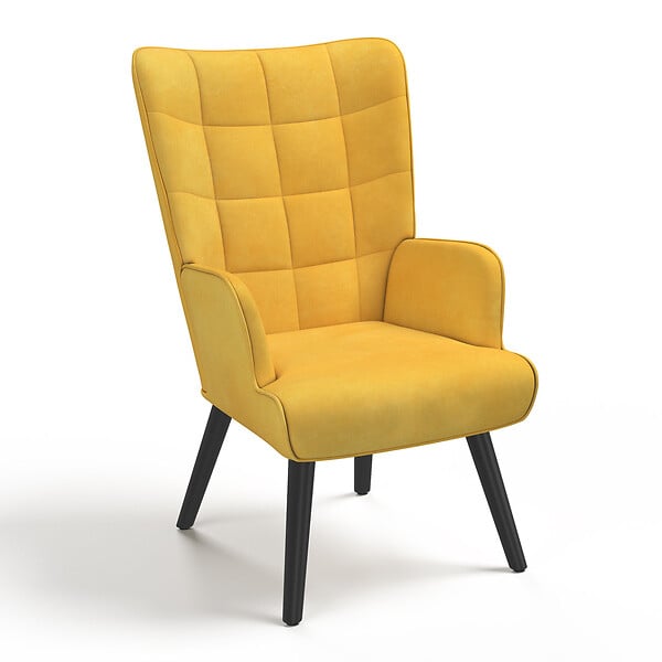 ID MARKET - Fauteuil scandinave ANIA velours jaune - large