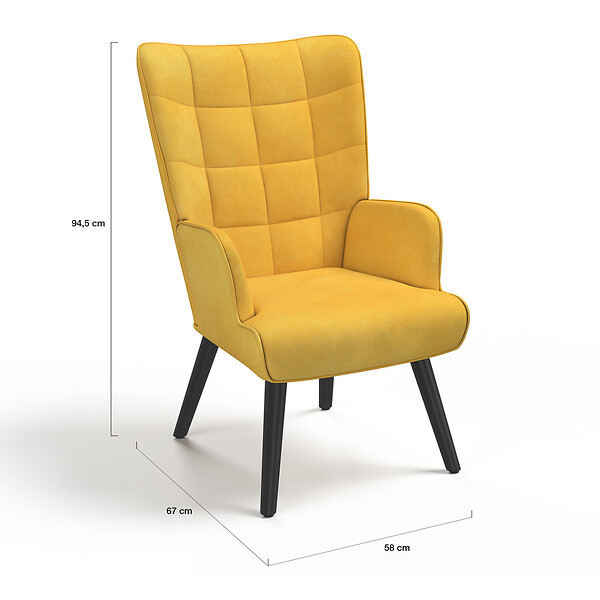 ID MARKET - Fauteuil scandinave ANIA velours jaune - large