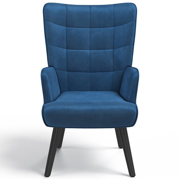 ID MARKET - Fauteuil scandinave ANIA avec repose pieds velours bleu - large