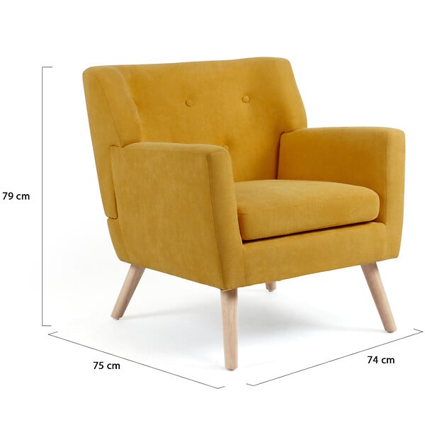 ID MARKET - Fauteuil scandinave LIV en tissu jaune moutarde - large