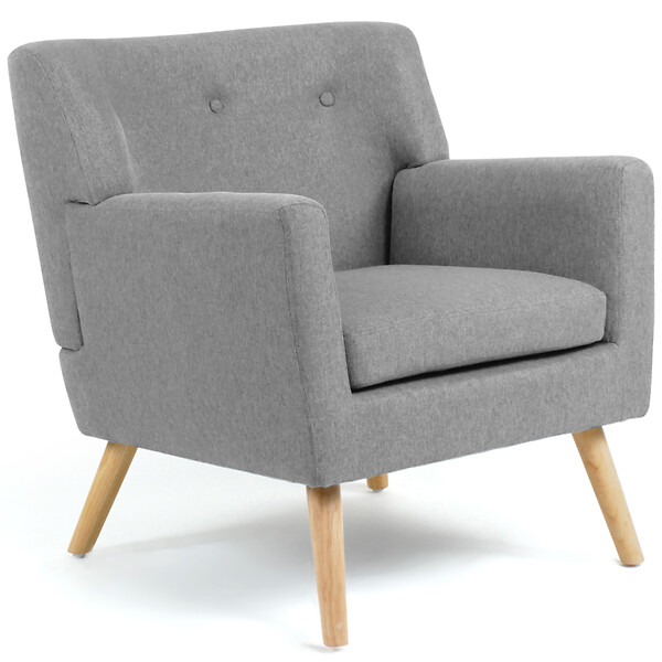 ID MARKET - Fauteuil scandinave LIV en tissu gris chiné - large