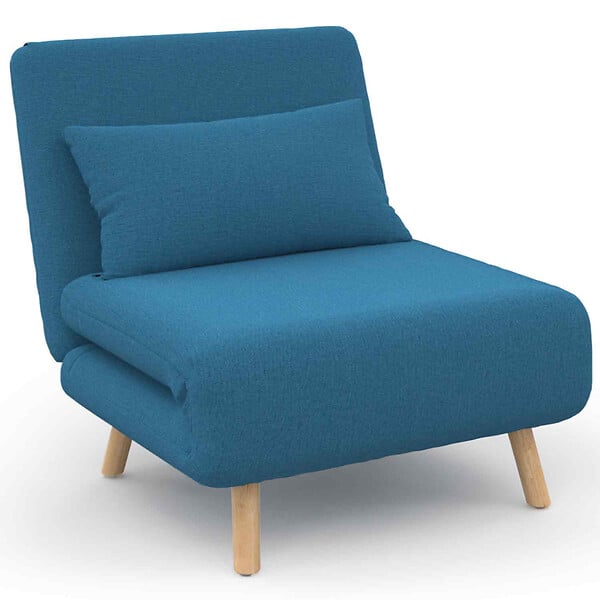 ID MARKET - Fauteuil convertible ROMEO lit d'appoint 1 place 80x190 cm tissu bleu canard - large