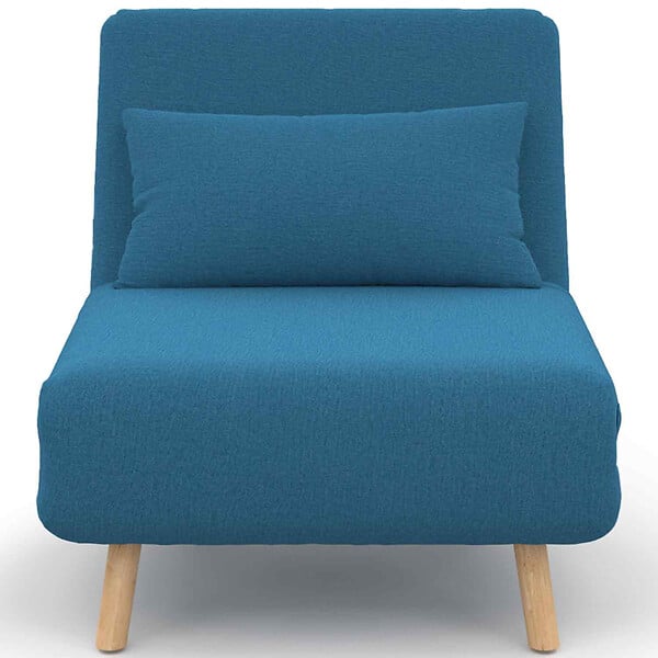 ID MARKET - Fauteuil convertible ROMEO lit d'appoint 1 place 80x190 cm tissu bleu canard - large