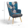 ID MARKET - Fauteuil scandinave IVAR en tissu patchwork et velours bleu - vignette