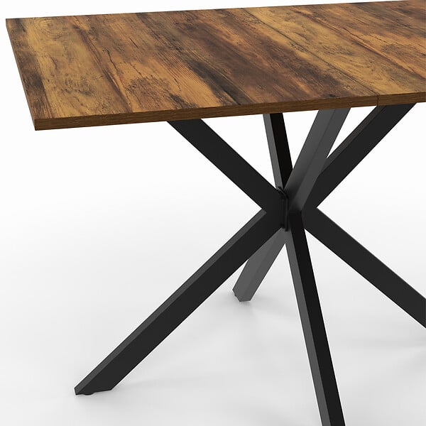 ID MARKET - Table à manger rectangle ALIX 6 personnes pied araignée noir et plateau bois foncé HAWKINS 110 cm - large