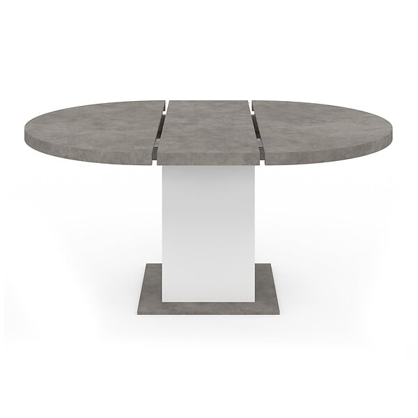 ID MARKET - Table à manger extensible ronde EDEN 4-8 personnes béton et blanc 120-160 cm - large