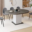 ID MARKET - Table à manger extensible ronde EDEN 4-8 personnes béton et blanc 120-160 cm - vignette