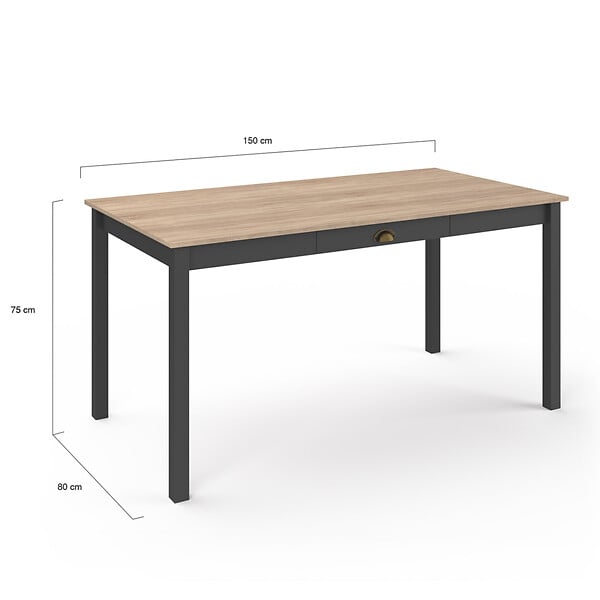 ID MARKET - Table à manger rectangle ISIS 8 personnes avec tiroir bois et noir 150 cm - large