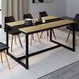ID MARKET - Table à manger rectangle DOVER 8 personnes bande centrale noire design industriel 150 cm - vignette