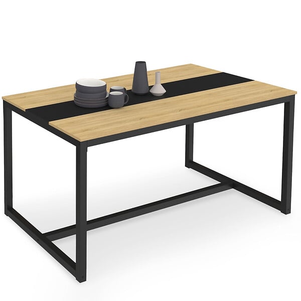 ID MARKET - Table à manger rectangle DOVER 8 personnes bande centrale noire design industriel 150 cm - large