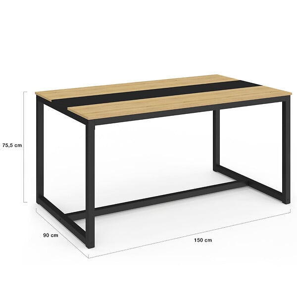 ID MARKET - Table à manger rectangle DOVER 8 personnes bande centrale noire design industriel 150 cm - large