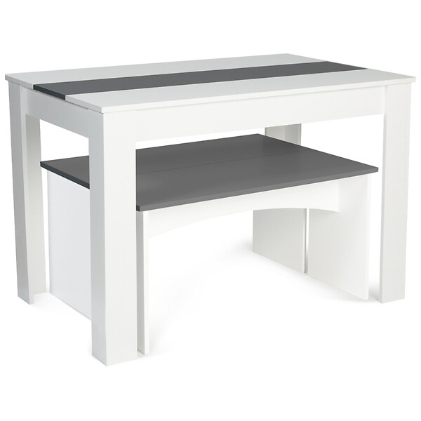 ID MARKET - Ensemble table à manger et 2 bancs ROZY 4 personnes blanc et gris 110 cm - large