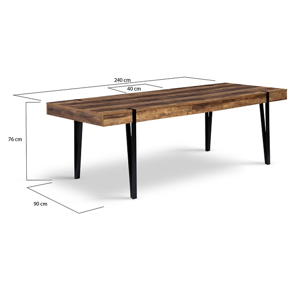 ID MARKET - Table à manger extensible rectangle AUSTRIA 8-12 personnes bois pied épingle noir 200-240 cm - large